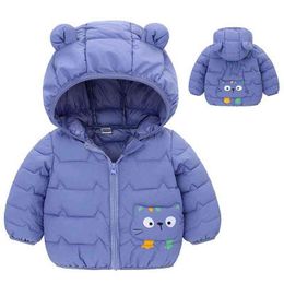 2021 Winter Boys Warm Down Jackets Autumn Fashion Baby Girls Cute Cartoon Zipper Jacket Hooded Outerwear Children Jackets J220718