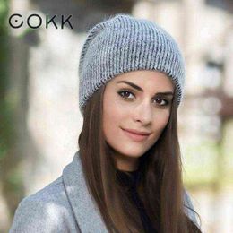 Cokk Rabbit Fur Hat Women Beanie Winter Hats For Women Thick Warm Children Skullies Hats Warm Cap Gorros Female Cap bonnet J220722