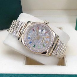 Ladies Automatic Watch 36mm diamond bezel Sapphire face Rainbow square diamond ding stainless steel 2022