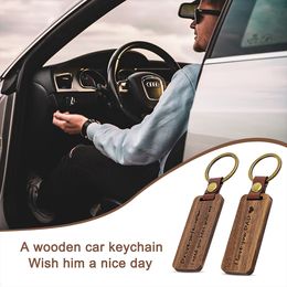 Metal Pu Leather High Quality Wooden Keychain Straps Luxury Blank Wood Keychains Key Chain For Father's Day 2023