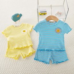 Clothing Sets Baby Girl Summer Tracksuit Set Rib Short Sleeves Tees Cotton Soft Shorts 2pc Suit ClothesClothing