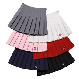 Korean Fashion Y2k Summer Women Skirts Sweet Strawberry Embroidery Pleated High Waist Kawaii Girl Student Short Mini 220317