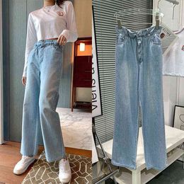 summer autumn light blue embroidered high waist slim legs long bud denim pants women