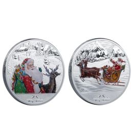 Other Arts and Crafts Commemorative Coins Merry Christmas Souvenir Coin Santa Claus Pattern Colourful Collectible Creative Gift Home Decoration gifts