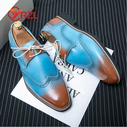 New Dress Shoes Men British Style Blue Business Brogue Leather Shoes Wedding Party Shoes Plus Size 48