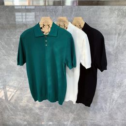 Men's Polos Summer Men's Knitwear Short Sleeve Shirt Casual Slim Lapel Button Shirts Solid Color Fashion Clothes C34Men's Men'sMen's