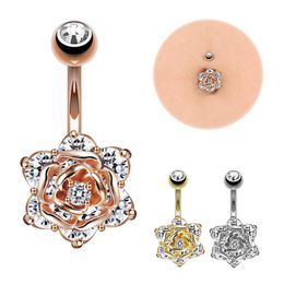 Rose CZ Belly Button Ring Surgical Steel Zircon Navel Rings Body Piercing Barbell for Women Girls