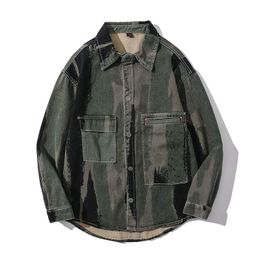 Men's Jackets Tide Brand Denim Jacket Men's Army Green Loose Work Fashion Casual Top ClothingMen's