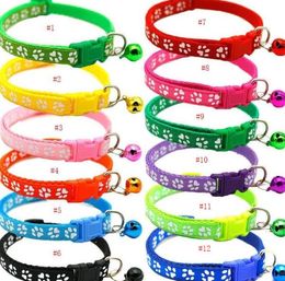 Footprint collars Pet Patch Dog Collar Cat Single with Bell Easy to Find leashes Length Adjustable 19-32cm SN4514