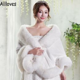 Warm Winter Bridal Wraps Bolero Ivory Red Furs Women Shrug Faux Fur Shawls For Wedding Accessories Jacket Capes CL0854