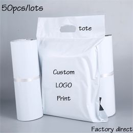 50pcs Tote Express Courier White SelfSeal Adhesive Thick Waterproof Plastic Poly lope Mailing Bags Print Custom 220704