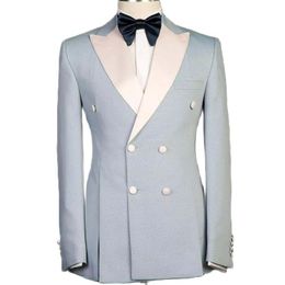 Men's Suits & Blazers Light Blue Blazer Trousers Double Breasted Men White Peaked Lapel Wedding Outfits Business Party Formal Wear Jacket Pa