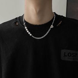 Pendant Necklaces Hip Hop Pearl Beads Choker Necklace For Men/Women Trendy Stainless Steel Chain Heart/Cross 2022 Fashion JewelryPendant