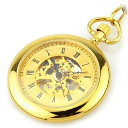 Pocket Watches 5pcs Fashion Golden Transparent Mechanical Hand Wind Watch Vintage Analog Fob For Men Women GiftPocket
