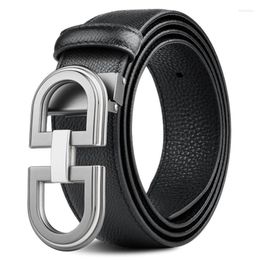 Belts Light Luxury Geometric Plate Buckle Head Layer Cowhide Belt Men Trend High End Colour Contrast Smooth Casual LeatherBelts Forb22