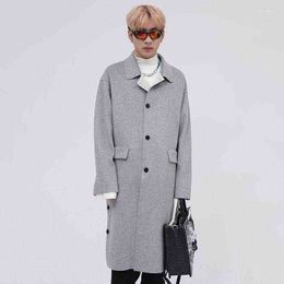 Men's Wool & Blends Mens Wear Autumn Winter Korean Design Woolen Coat 2022 Ins Chic Loose Side Breasted Cut Edge Single Tweed Viol22 T220810