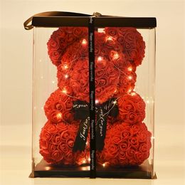 Gift for Mom 25/40Cm Teddy Rose Bear Artificial Flowers Rose of Bear In Box Wedding Decor Birthday Gifts for Women Girlfriend 220406