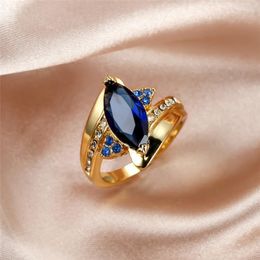 Wedding Rings Luxury Marquise Blue Zircon Stone Ring Vintage Fashion Yellow Gold Crystal Engagement For Women Men Jewellery Gifts Wynn22