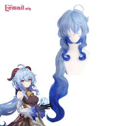 L-email wig Synthetic Hair Genshin Impact Ganyu Cosplay Wig Gradient Blue Long Wigs Heat Resistant Women220505
