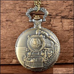 Pocket Watches Train Theme Fl Quartz Engraved Fob Retro Pendant Watch Chain Gift Fire Fighter Drop Delivery 2021 Yjlqq