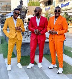 Plus Size Tuxedos Orange Red Men Suits Set Slim Fit 2 Pieces Peaked Lapel Outfits Wedding Tuxedo Pants