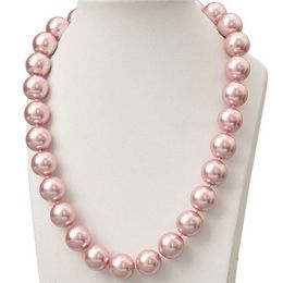 12mm Pink Akoya Shell Pearl Round Beads Necklace 18Inch AAA