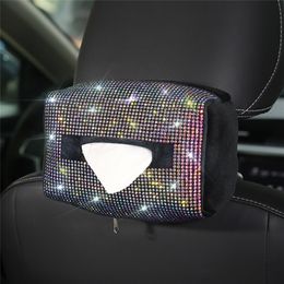 Colorful Car Tissue Box Holder Seat Back Headrest Hanging Paper Case Diamond Crystal Auto Sunshade 210326