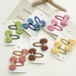 2 Pieces Children's Fabric Bow-tie Edge Barrettes Korean Kids Multi Colour Alloy Ponytail Hair Clips Water Drop Bow-knot Scrunchies Bang Hairpins Ornaments