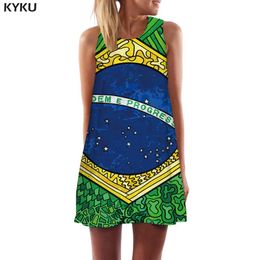 Casual Dresses KYKU Brand Brazilian Flag Dress Women Brazil Office Harajuku 3d Print Cartoon Party Vintage Vestido Sexy Womens Clothing Summ