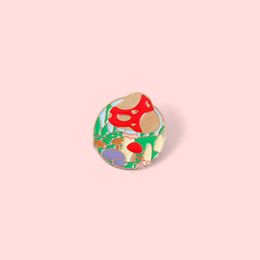 Geometric plant mushroom Brooch baking paint badge round red poisonous mushroom bag decorative fixing button