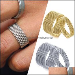 Cluster Rings Jewelry Couples Lovers Mesh Ring Stainless Steel Wedding Brand 10Mm 4Mm Fashion Finger For Men Women Drop Delivery 2021 Ywngs