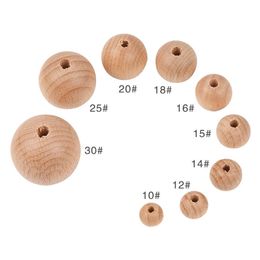 100Pcs Wooden Teething Accessories 1030mm Wooden Teether Chewable Round Beads DIY Craft Jewellery Ecofriendly Beech Beads 220519
