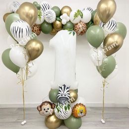 28PCS Jungle Animal Balloon Kit With White Number Monkey Lion Foil Balls For Kids Birthday Party Decoration DIY Home Supplies 220815