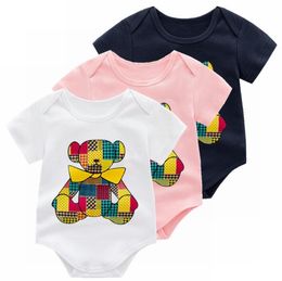 Fashion Baby Boys Girls Brand Rompers Summer Newborn Cartoon Bear Jumpsuits Cotton Toddler Short Sleeve Romper Infant Onesies 0-24 Months