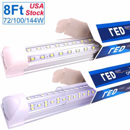 8FT LED-lampor 100W 144W TUBE, 96 '' Shop Lights 6500K Dagsljus Vit dubbel sida T8 V-form integrerad 8 fotlampa (200W 300W fluorescerande glödlampa motsvarande) oemled
