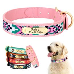 Dog Collars & Leashes Exotic Custom PU Leather Personalised Pet Name ID Collar Padded Ethnic Adjustable For Small Medium Large DogDog