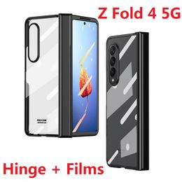 Plating Clear Cases For Samsung Galaxy Z Fold 4 Fold 5 Case Tempered Glass Transparent Hinge Protection Cover screen protector