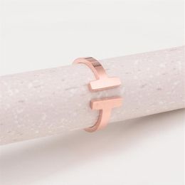-316 acero inoxidable Doble T Anillo abierto para femenino Titanium anillo flexible anillo de oro rosa Ring2716