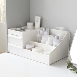 Organiser Make Up Storage Plastic Box Wooden Large Capacity Cosmetic Drawer Makeup Dressing Table Skin Rack Y200628 Y200709