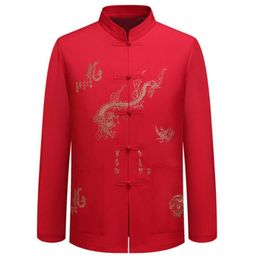 Men's Dress Shirts Soft Texture Chic Stylish Embroidery Tang Style Men Shirt Washable Top Anti-fade For WalkingMen's