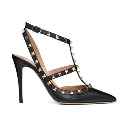 women new 23ss luxury Stud designer heels leather metallic Black Nude fashion brand sandals womens heels