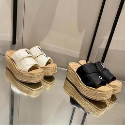 RR 2022 outdoor slipper shoes women CHIOE CLOE woody tote mules flat sandals slides designer canvas slippers beige white black 02C1D