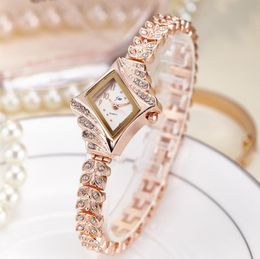 Luxury Bracelet Watches Women Crystal Rhombus Shell Dress Wristwatches Clock Diamond Leaf Design Fashion Casual Quartz Watch