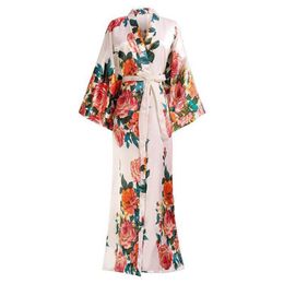 Women's Sleepwear Women Exquisite Print Flower Kimono Gown Wedding Robe Elegant Ankle-length Homewear Casual Soft Bath Plus SizeWomen's