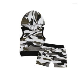 Clothing Sets 3M-3Years Toddler Baby Boys Summer Suit Camouflage Printed Sleeveless Hooded Tops Elastic Short PantsClothing