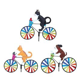 3D Animal Cat Dog on Bike DIY Windmill Lawn Ornaments Bicycle Wind Spinner Whirligig Garden Decor Kids Outdoor Toys 220721