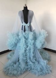 See-Through Sleepwear Puffy Evening Dress Bride Photo Robes Maternity Tulle Robe for Photoshoot Perspective Sheer Long Babyshower Gowns