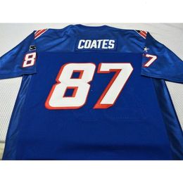 Mit RARE Custom BLUE WHITE #87 Ben Coates Game Worn RETRO Jersey 1990 With Team College Jersey Size S-4XL or custom any name or number jersey