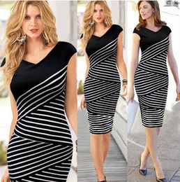 Women Summer Dresses New Black And White Stripe Dress Cultivate Pencil Vintage Plus Size Dresses Vestidos