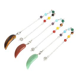 2022 New Style Natural Stone Crystal Dowsing Pendant Pendulum Horn With 7 Colour Chakras Round Bead Radiesthesia Metaphysical Spiritual Healing Pendule Wholesale